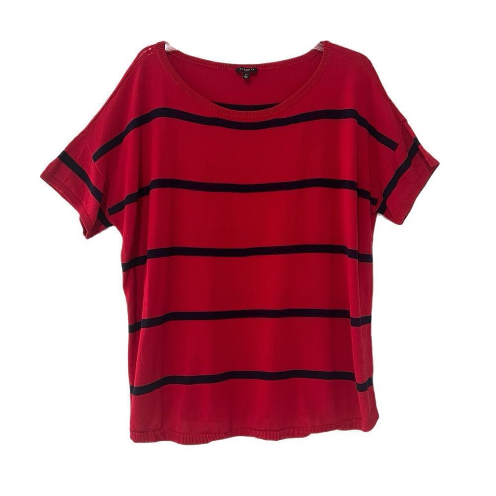 Talbots Woman Knit Top Size 2X Red Black Dolman Sleeve Career Casual Capsule